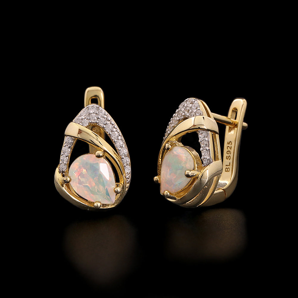 ‘Paisley’ Pear Opal Swirl Halo Set – earrings pair