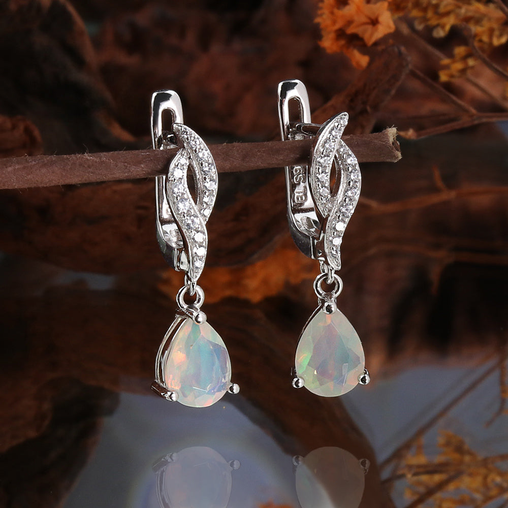 ‘Palmer’ Pear Opal Twist Drop Earrings – on branch