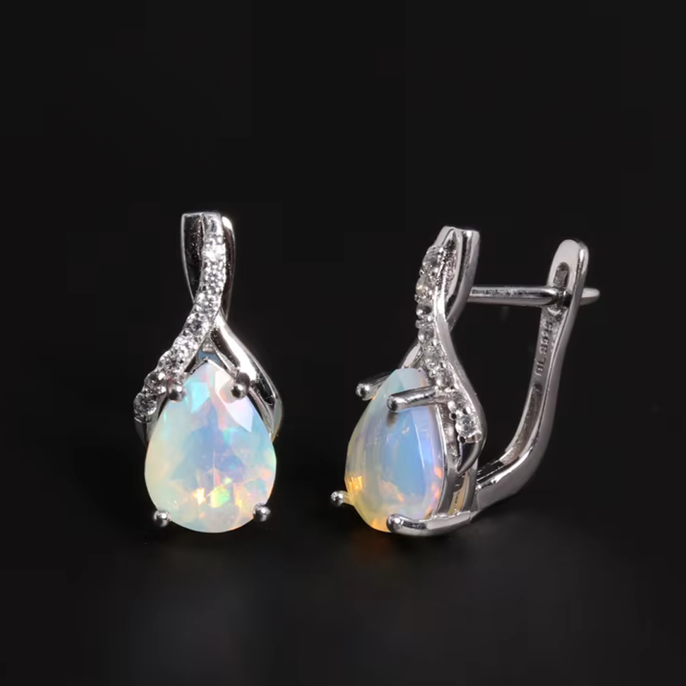 ‘Marnie’ Pear Opal Twist Leverback Earrings