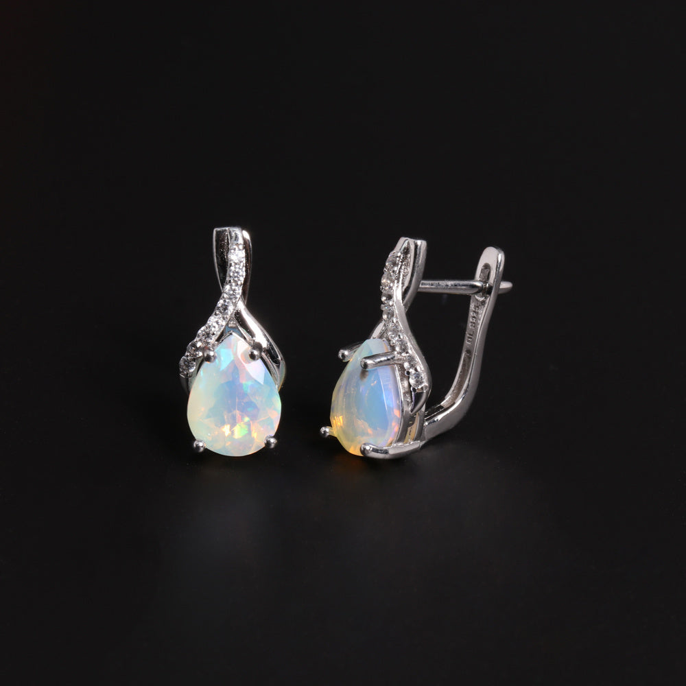 ‘Marnie’ Pear Opal Twist Leverback Earrings – wide side view
