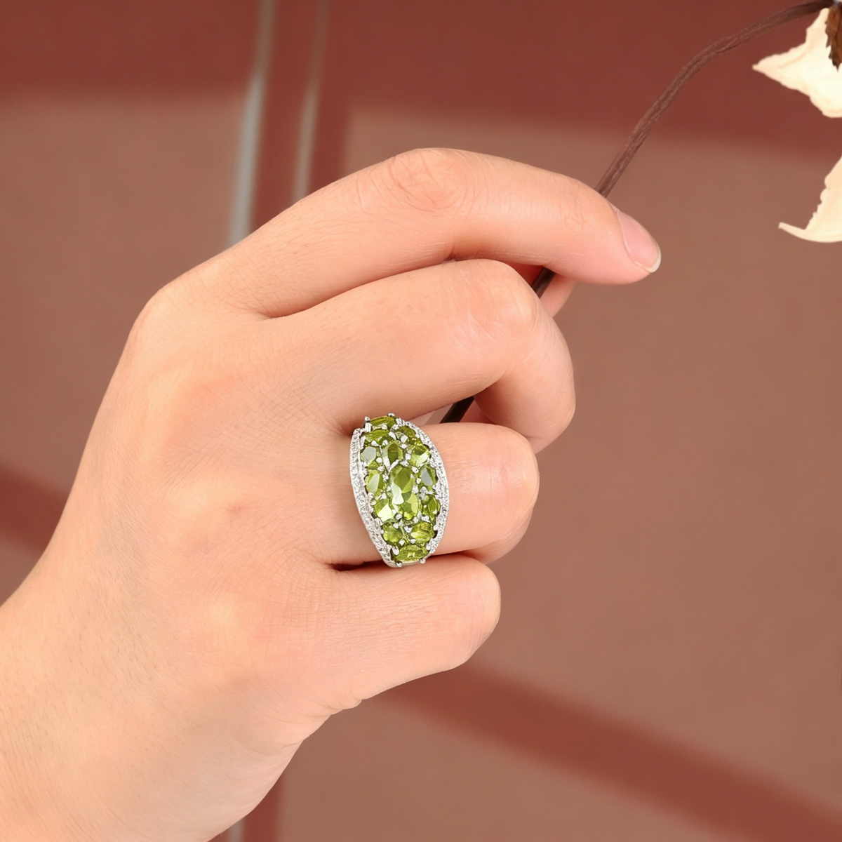 ‘Clovelly’ Peridot Cluster Dome Ring – on hand