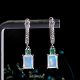 ‘Ellis’ Rectangle Opal Emerald Drop Earrings