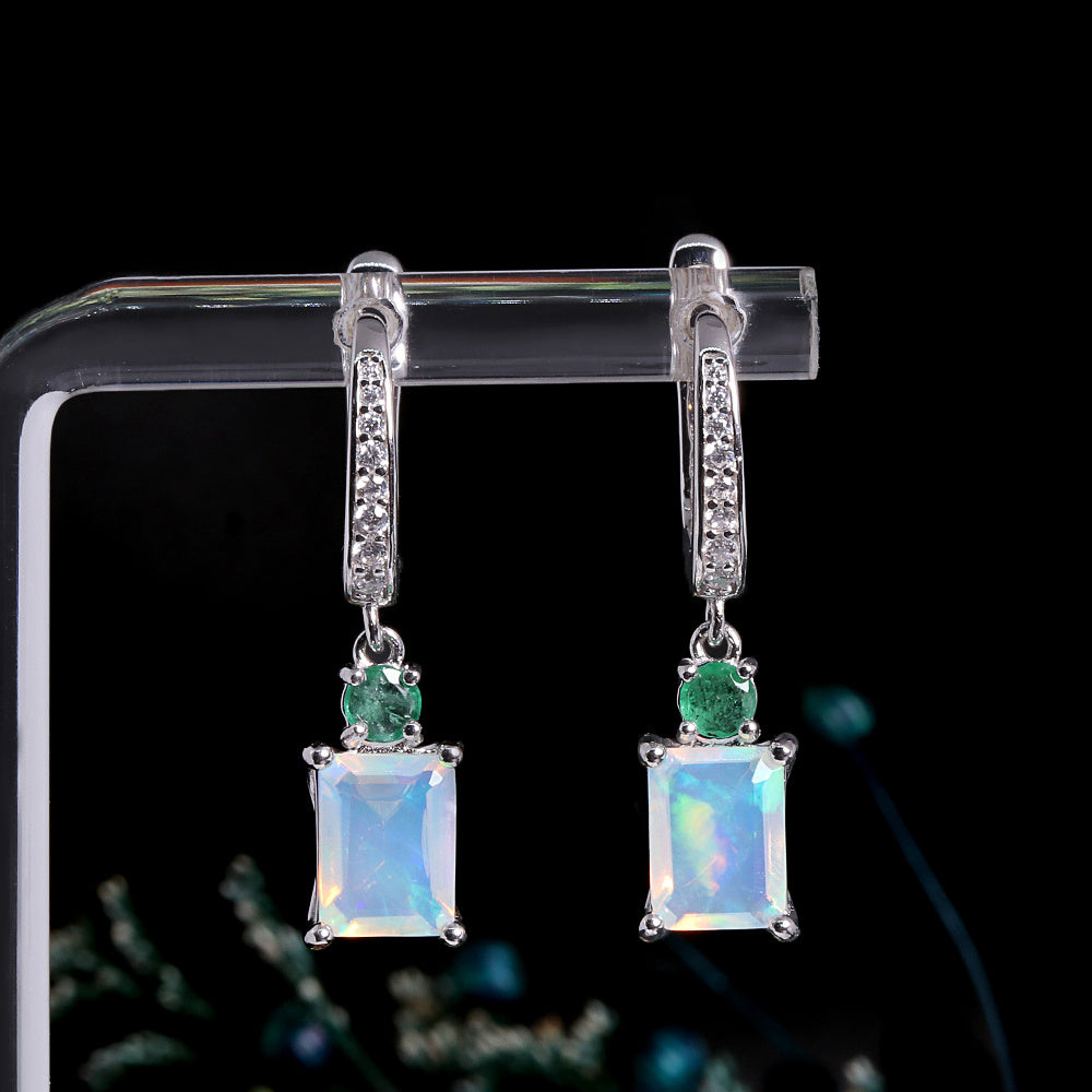 ‘Ellis’ Rectangle Opal Emerald Drop Earrings