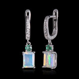 ‘Ellis’ Rectangle Opal Emerald Drop Earrings – pair front