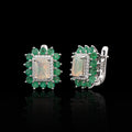 ‘Glory’ Rectangle Opal Emerald Halo Earrings