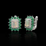 ‘Glory’ Rectangle Opal Emerald Halo Earrings