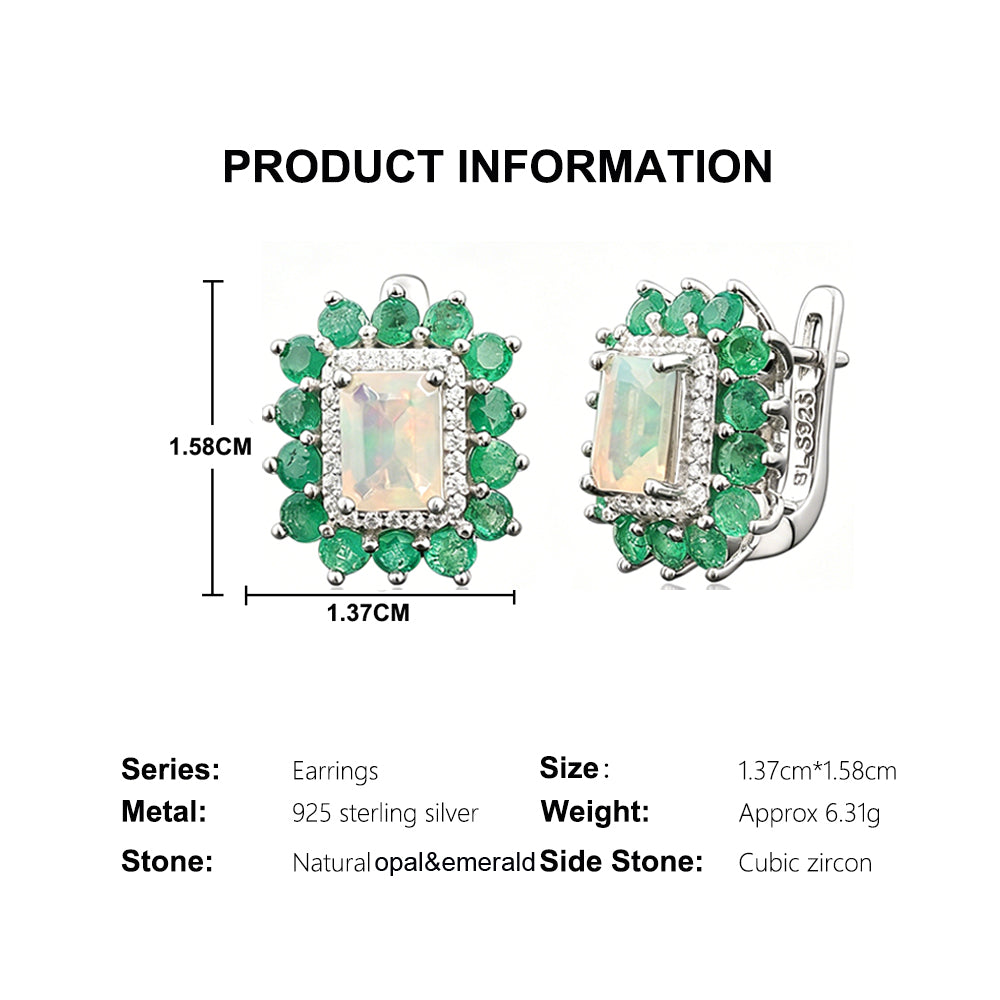 ‘Glory’ Rectangle Opal Emerald Halo Earrings – dimensions
