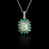 ‘Charlie’ Rectangle Opal Emerald Halo Pendant