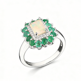 ‘Augusta’ Rectangle Opal Emerald Halo Ring – ring only