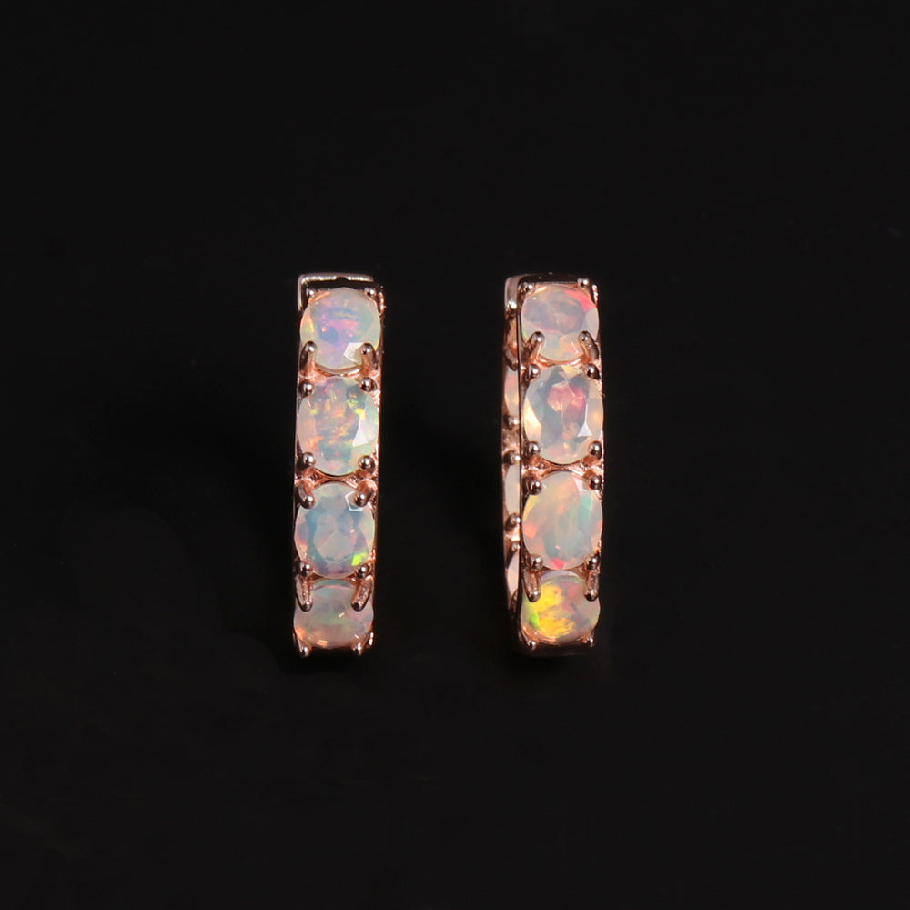 ‘Sunday’ Rose Gold Opal Hoop Earrings – front pair