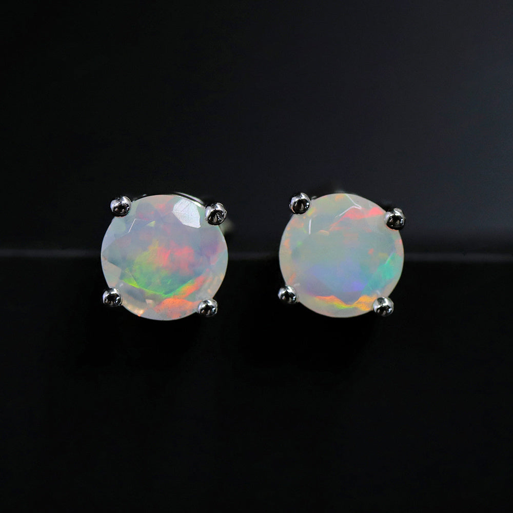 ‘Meg’ Round Faceted Opal Stud Earrings