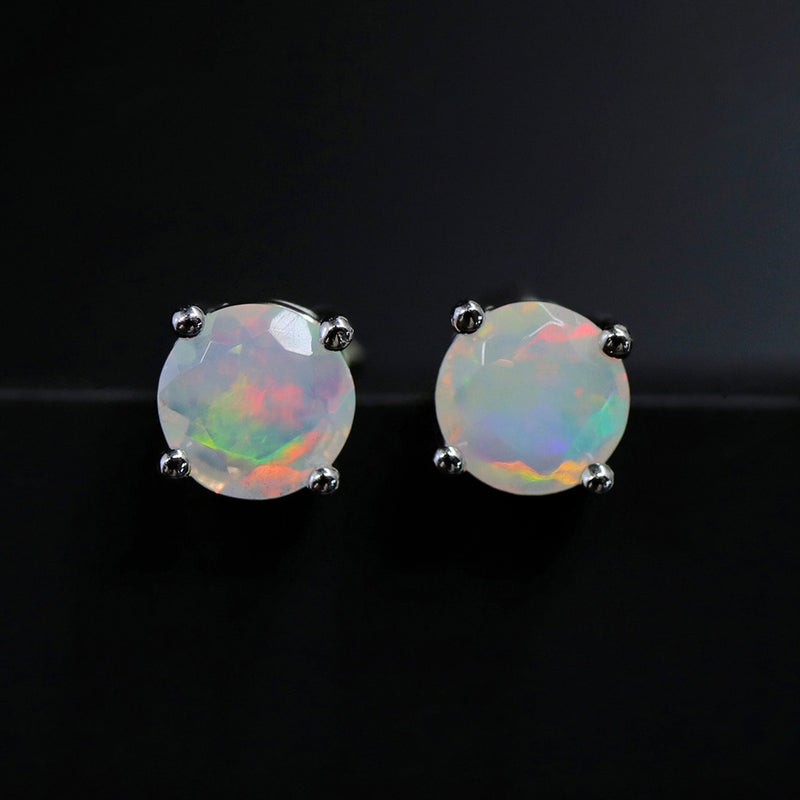 ‘Meg’ Round Faceted Opal Stud Earrings