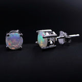 ‘Meg’ Round Faceted Opal Stud Earrings – front and side