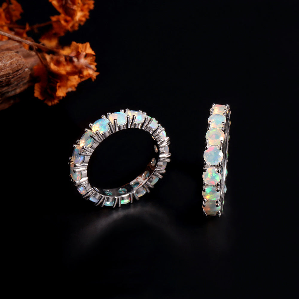 ‘June’ Round Opal Eternity Band Ring – front and side