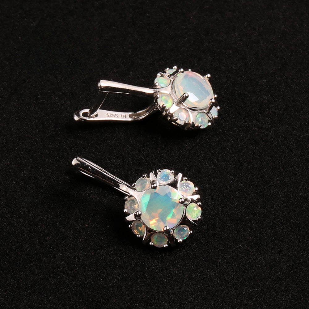 ‘Posy’ Round Opal Flower Cluster Earrings – flat lay