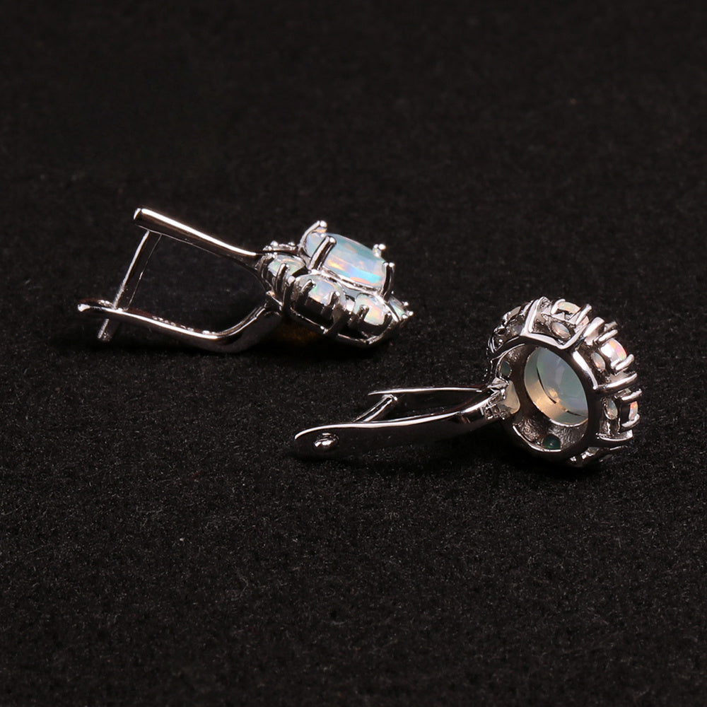 ‘Posy’ Round Opal Flower Cluster Earrings – back