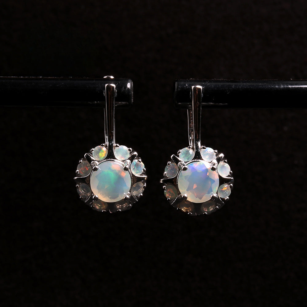 ‘Posy’ Round Opal Flower Cluster Earrings – front on bar