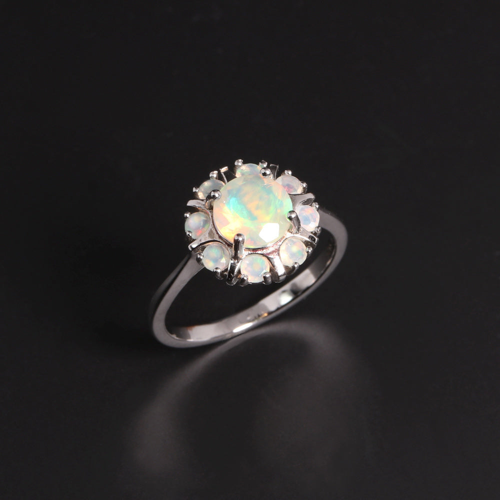 ‘Camellia’ Round Opal Flower Cluster Ring