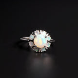 ‘Camellia’ Round Opal Flower Cluster Ring – front