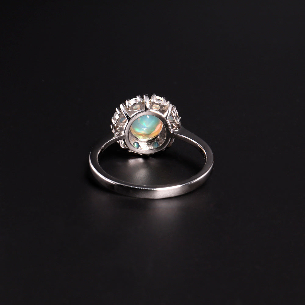 ‘Camellia’ Round Opal Flower Cluster Ring – back