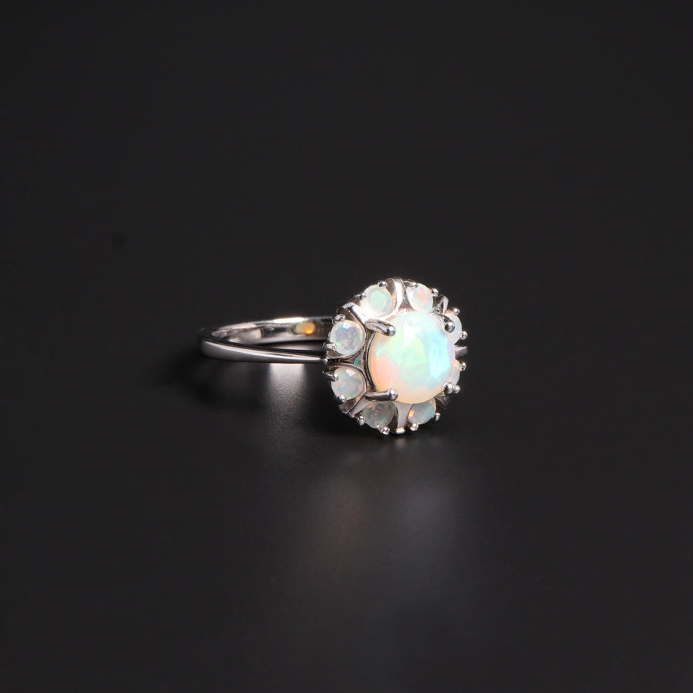‘Camellia’ Round Opal Flower Cluster Ring – side view