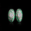‘Olive’ Round Opal Green Enamel Earrings
