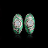 ‘Olive’ Round Opal Green Enamel Earrings