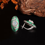 ‘Olive’ Round Opal Green Enamel Earrings – front and back