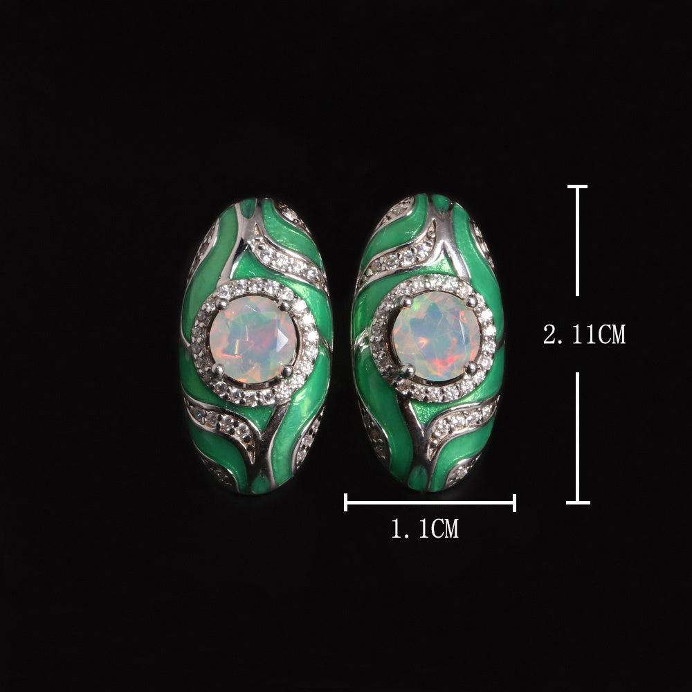 ‘Olive’ Round Opal Green Enamel Earrings – dimensions
