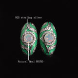 ‘Olive’ Round Opal Green Enamel Earrings – materials callouts