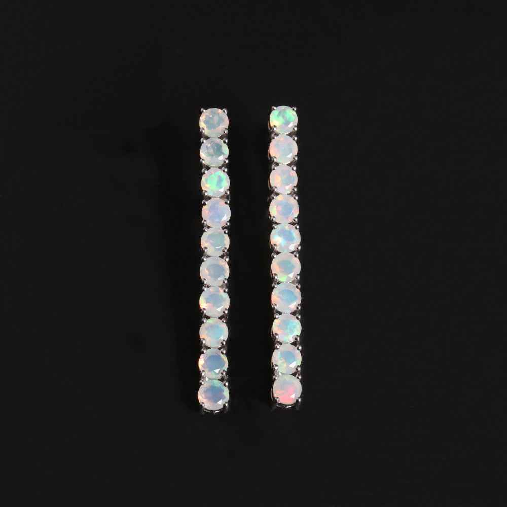 ‘Cora’ Round Opal Linear Bar Earrings