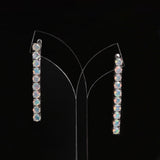 ‘Cora’ Round Opal Linear Bar Earrings – on display stand