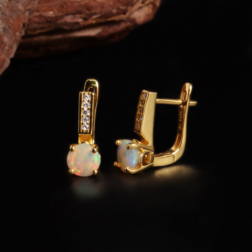 ‘Mesa’ Round Opal Pave Bar Earrings – front and clasp