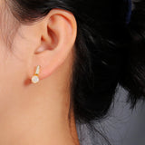 ‘Mesa’ Round Opal Pave Bar Earrings – on ear