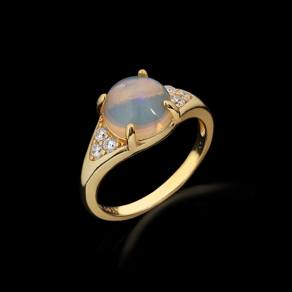 ‘Halley’ Round Opal Pave Shoulder Ring