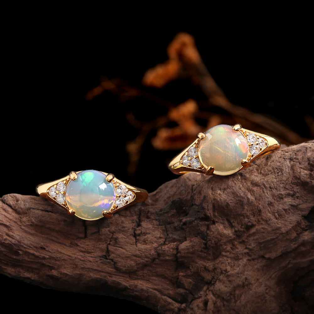 ‘Halley’ Round Opal Pave Shoulder Ring – rings on wood