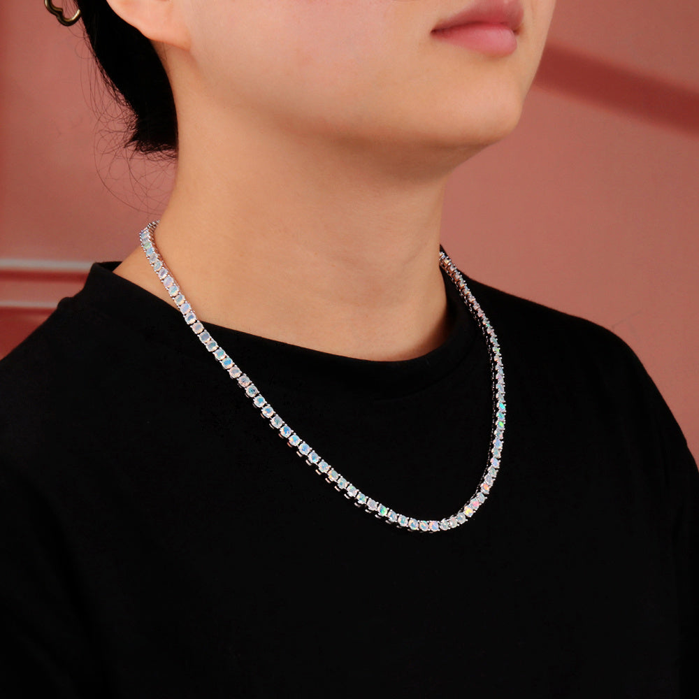 ‘Kimberley’ Round Opal Tennis Necklace – on neck