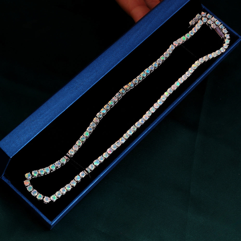 ‘Kimberley’ Round Opal Tennis Necklace – gift box diagonal
