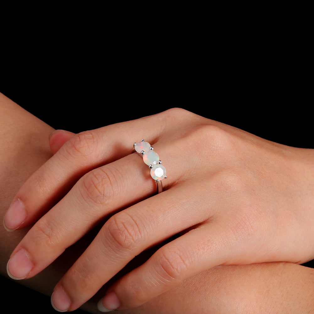‘Ridley’ Round Opal Three Stone Ring – on hand