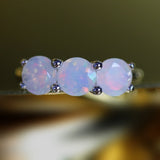 ‘Ridley’ Round Opal Three Stone Ring – stones close up