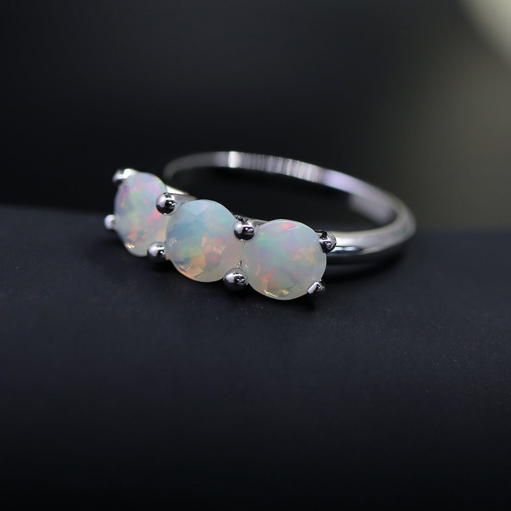 ‘Ridley’ Round Opal Three Stone Ring – side view