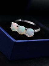 ‘Ridley’ Round Opal Three Stone Ring – in box side