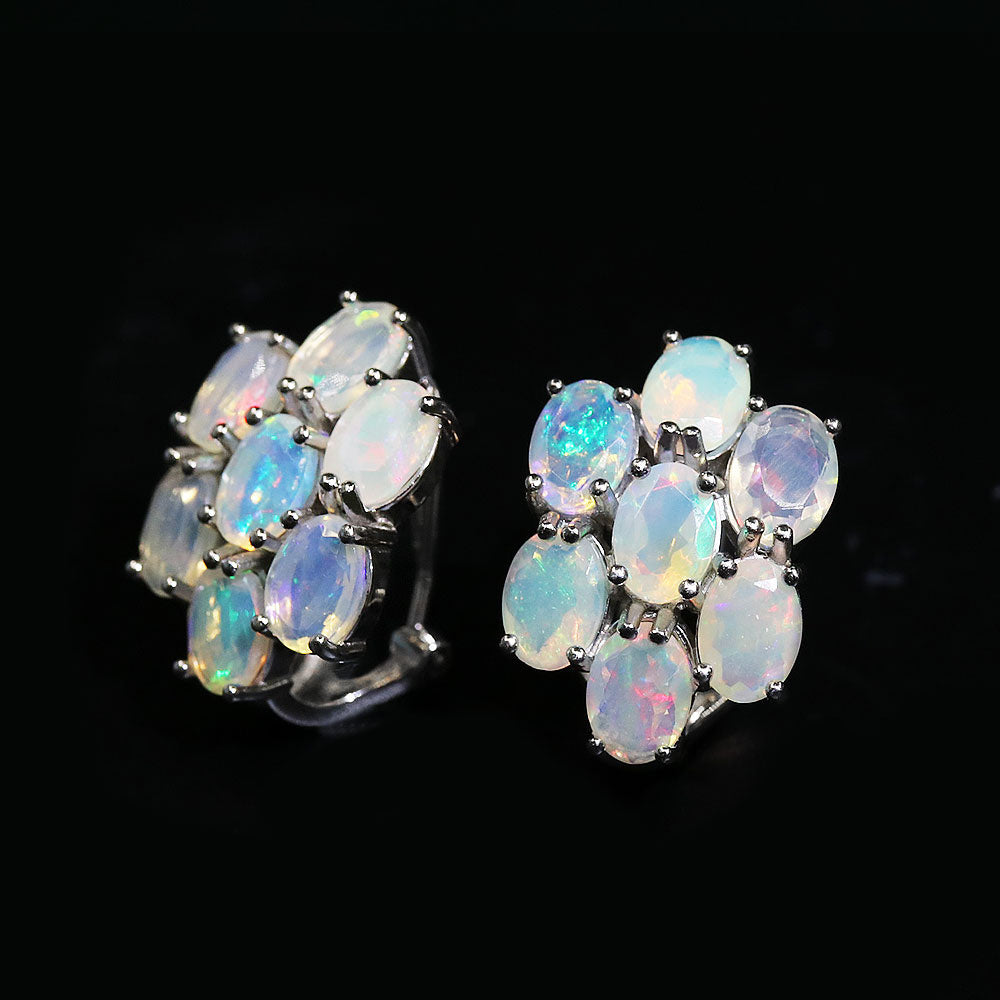 ‘Jubilee’ Seven Oval Opal Cluster Earrings – angled close