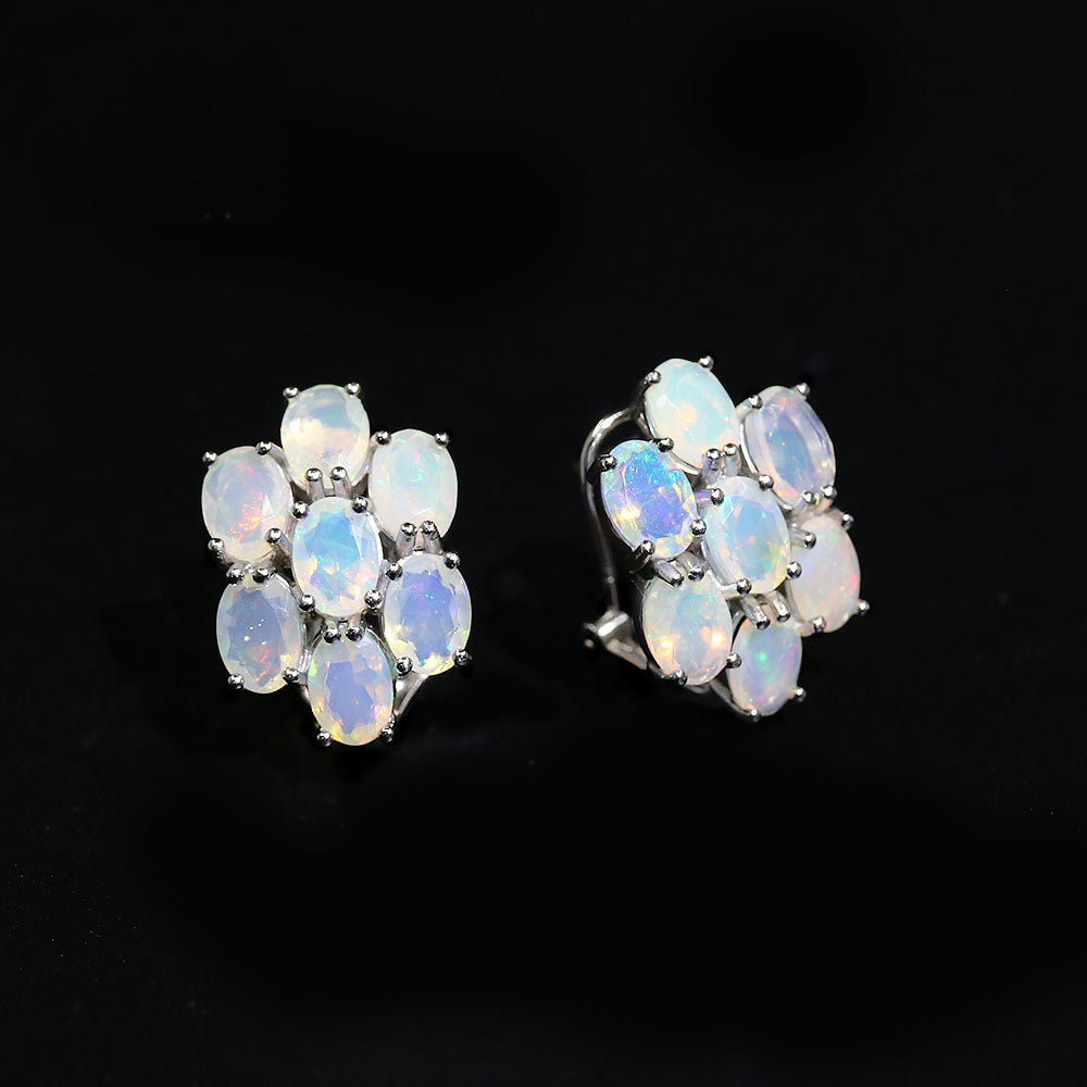 ‘Jubilee’ Seven Oval Opal Cluster Earrings – side view
