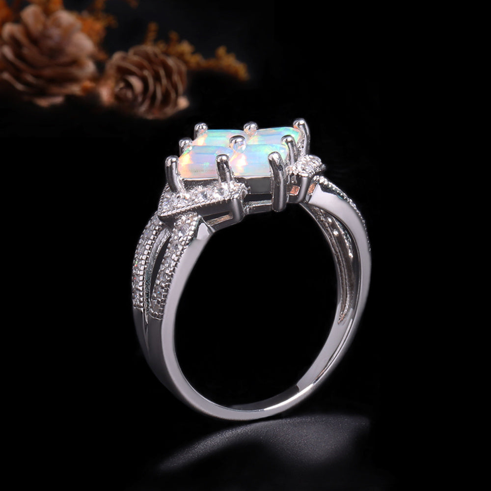 ‘Albany’ Square Opal Cluster Pave Ring – upright view