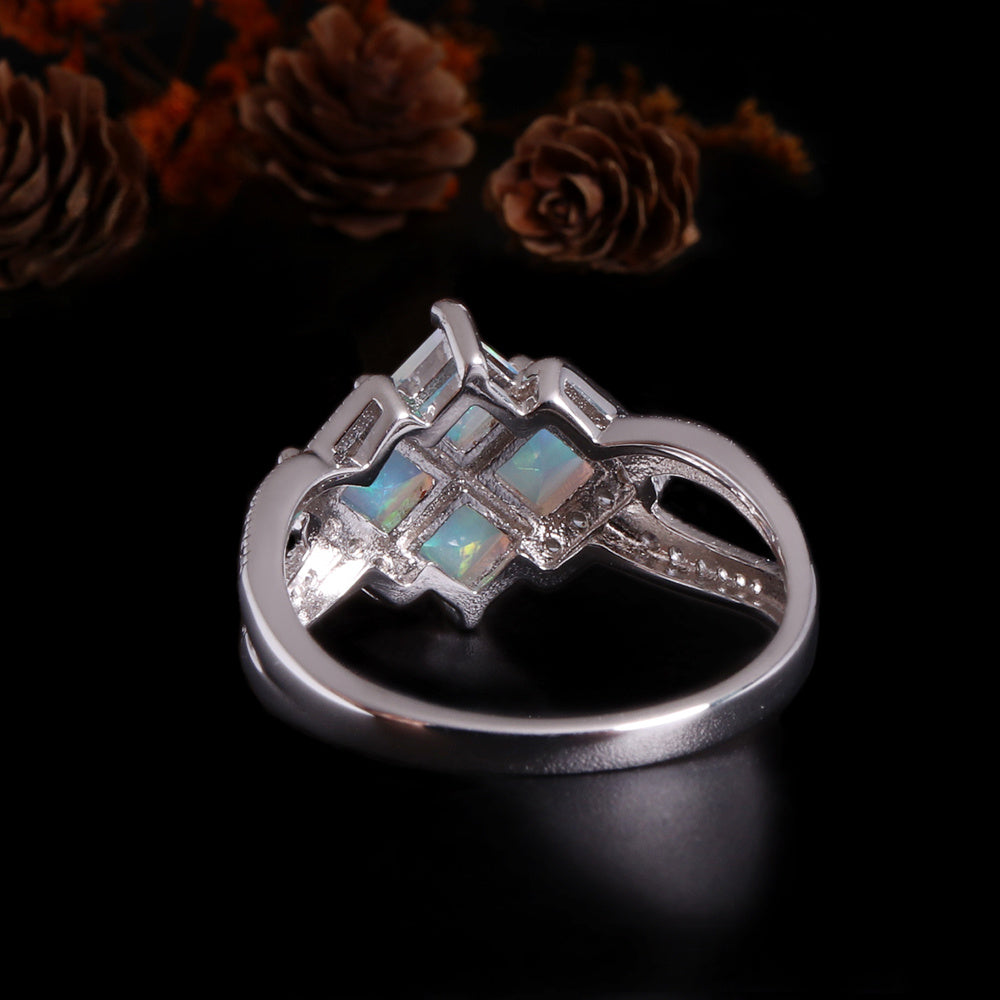 ‘Albany’ Square Opal Cluster Pave Ring – back view