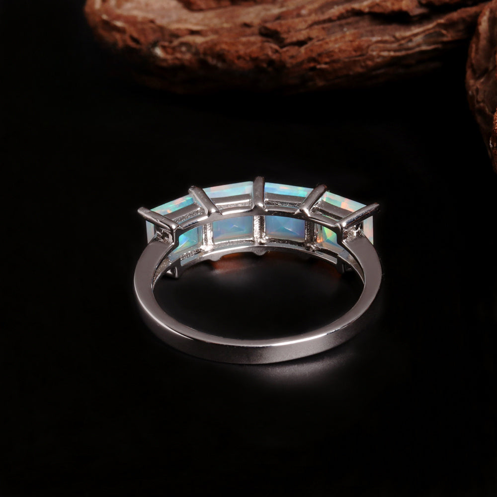 ‘Camden’ Square Opal Four Stone Ring – front upright