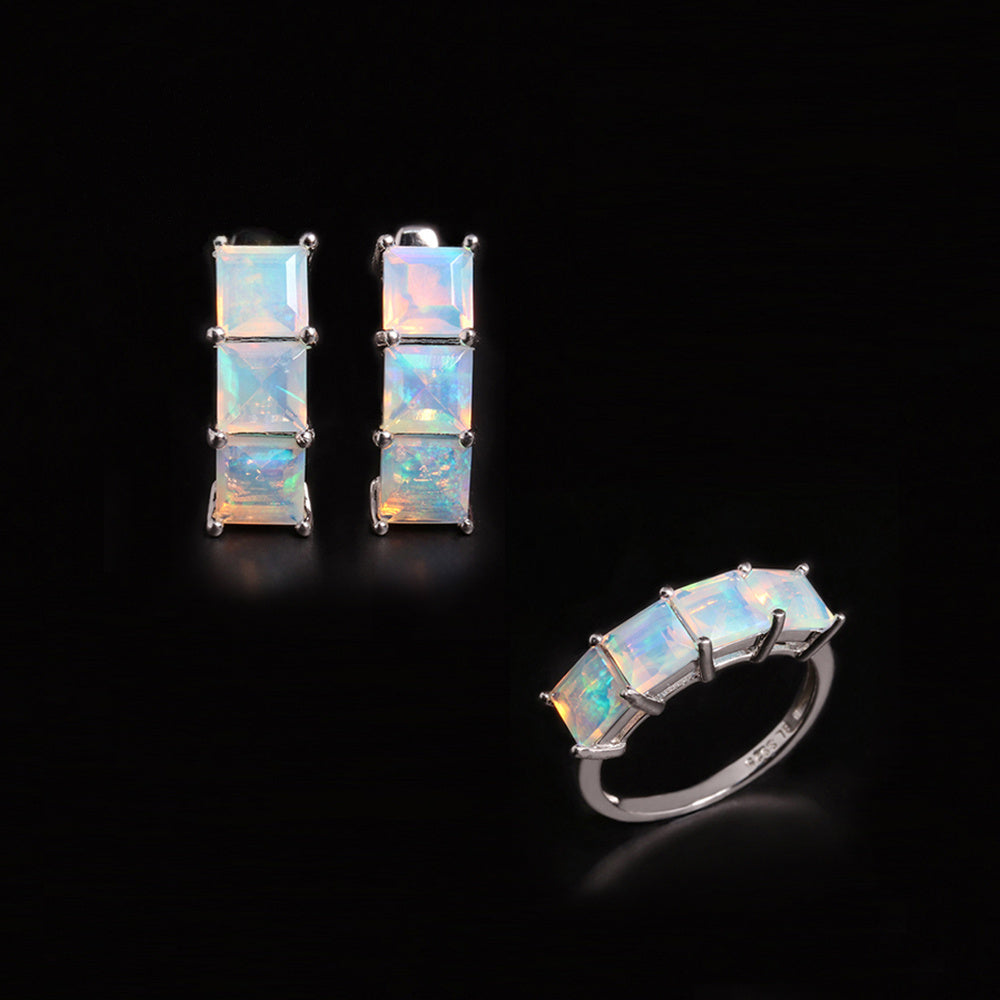 ‘Aubrey’ Square Opal Three Stone Set