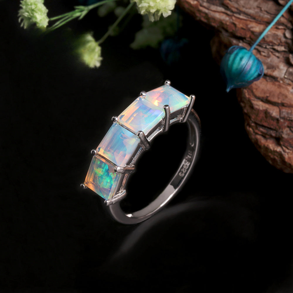‘Aubrey’ Square Opal Three Stone Set – ring angle