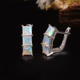 ‘Aubrey’ Square Opal Three Stone Set – earrings front side